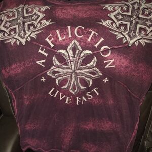 Affliction Burgundy and White Graphic Shirt